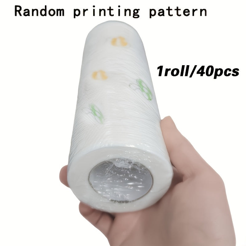 40 Sheets/Roll, 9.45-inch Widened and Thickened Lazy Kitchen Cleaning Cloths, 1 Roll with 8 Random Cartoon Print Styles, Disposable Dish Towels for Both Dry and Wet Use, Highly Efficient at Absorbing Oil and Water, Suitable for Stove and Range Hood