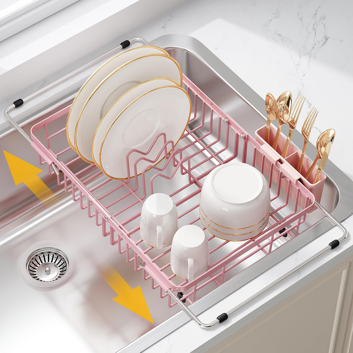 JASIWAY Dish Drying Rack in Sink, Dish Drainer with Cup and Utensil Holder