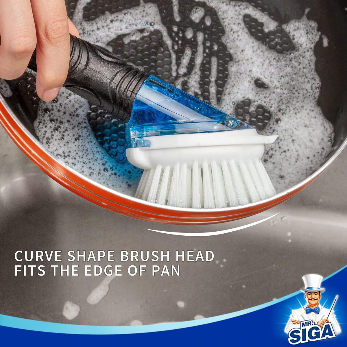 MR.SIGA Soap Dispensing Dish Brush, Kitchen Brush for Pot Pan Sink, 2 Pack