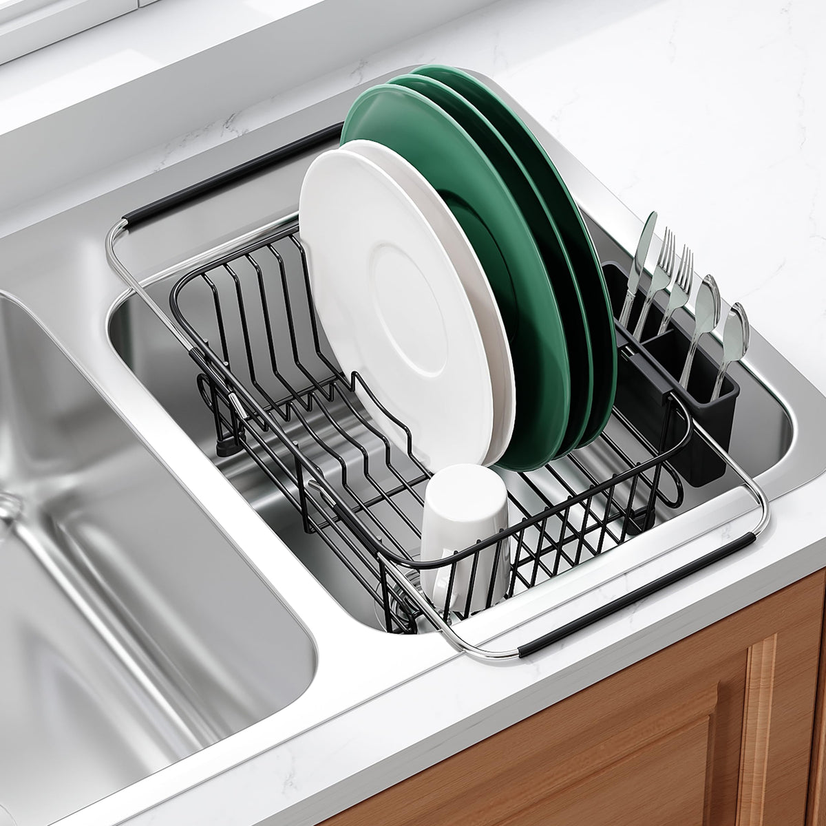 JASIWAY Dish Drying Rack in Sink, Dish Drainer with Cup and Utensil Holder