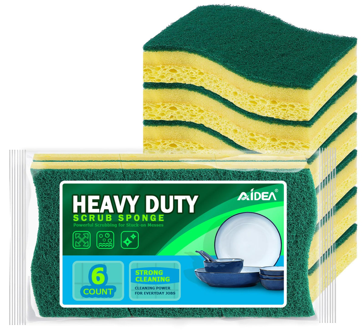 AIDEA Sponges Kitchen, 9Count, Dish Sponges, Heavy-Duty Scrub Sponge