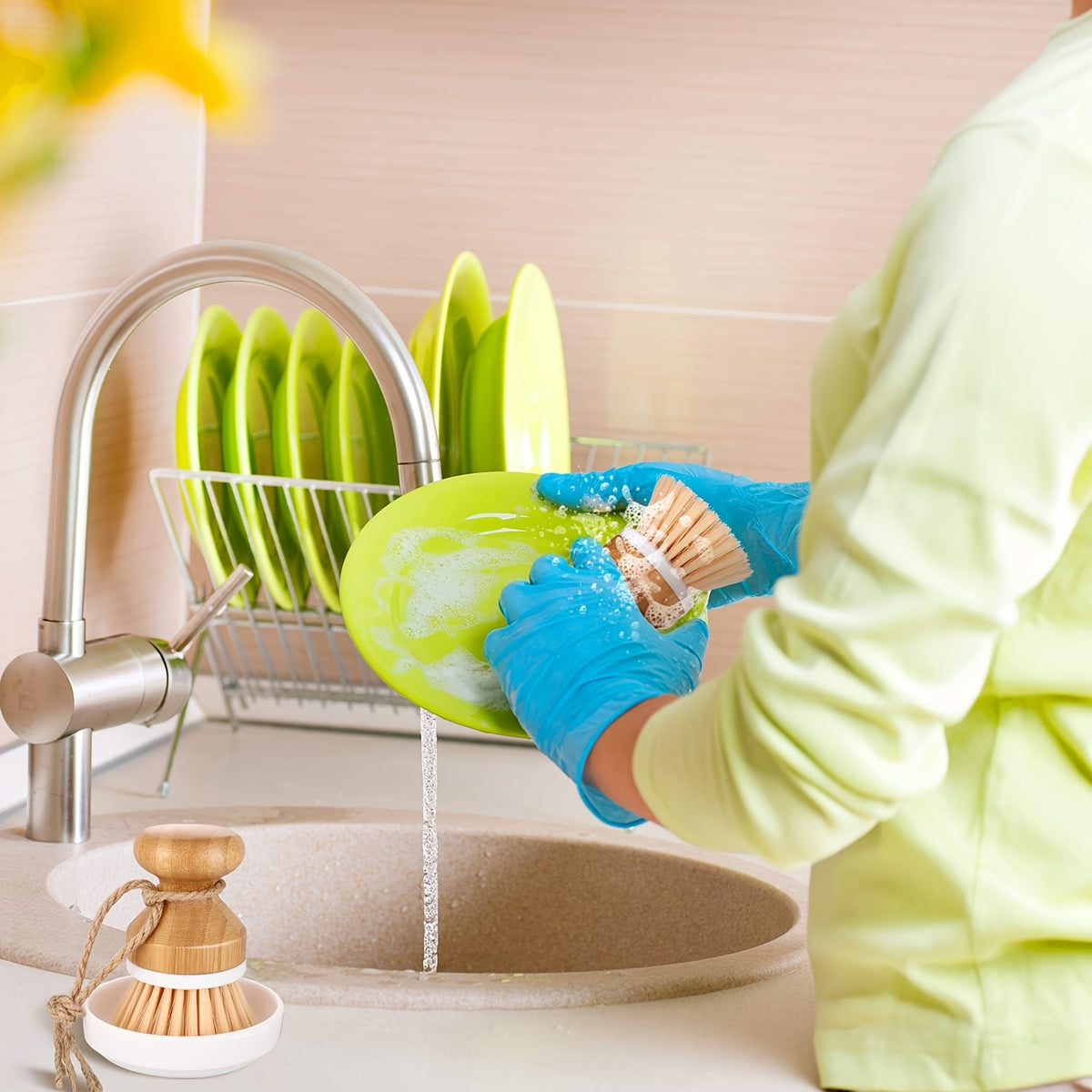 1/2pcs Bamboo Dishwashing Brush for Tableware, Pots, Kitchen Sinks, Cast Iron Frying Pans