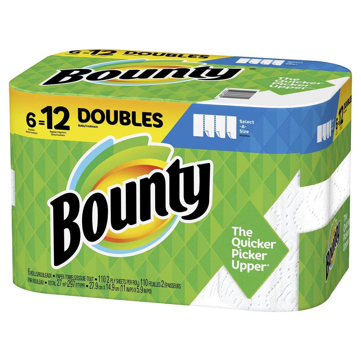 Bounty Paper Towels Select-A-Size, White, 2 Double Plus Rolls = 5 Regular Rolls