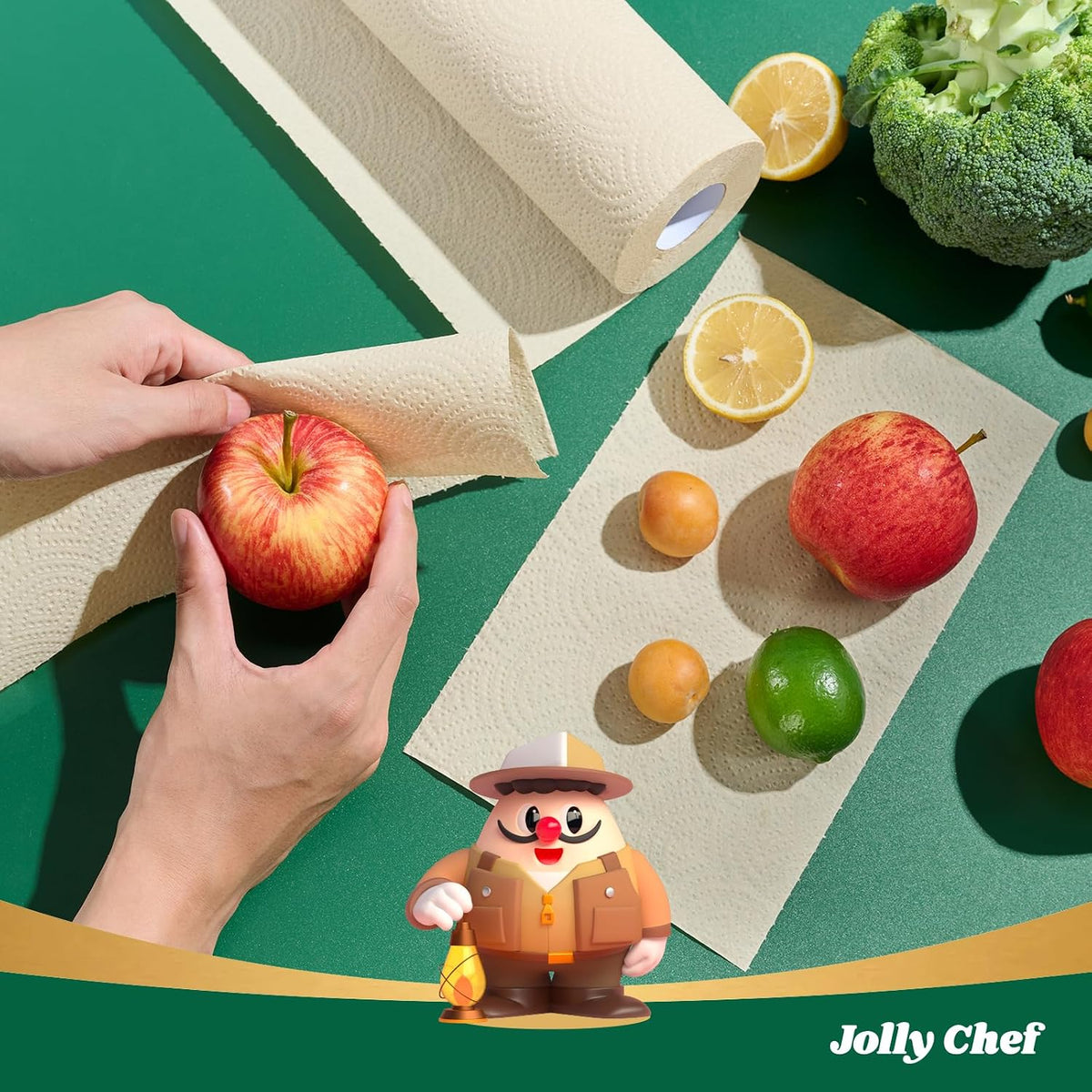 JOLLY CHEF Bamboo Paper Towels, 8 Rolls, 2 Ply, 120 Sheets, Natural Brown
