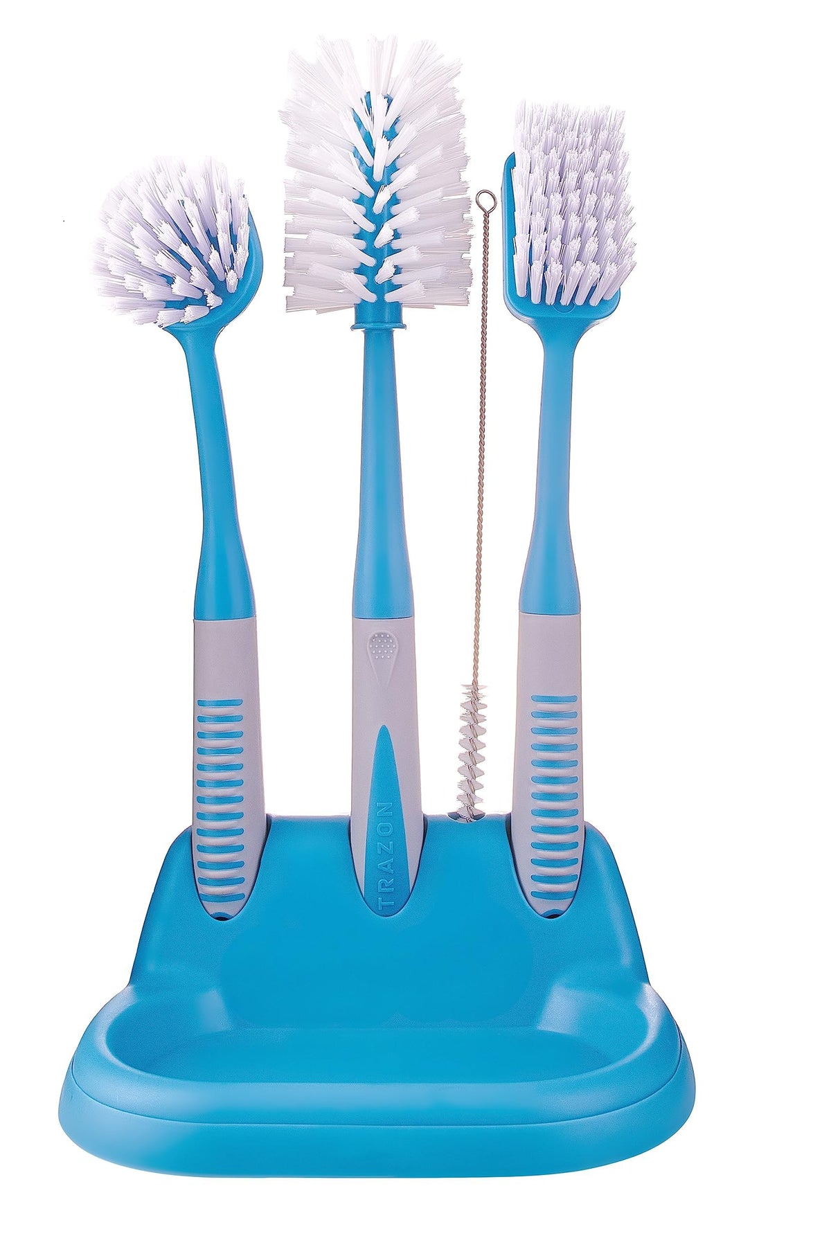 Dish Brush Set of 5 with Holder - Kitchen Scrub Brushes with Non-Slip Long Handle for Cleaning, Scrubber, Dishwashing, Dishes, Bottles, Straws, Cups, Pots & Sink, Black