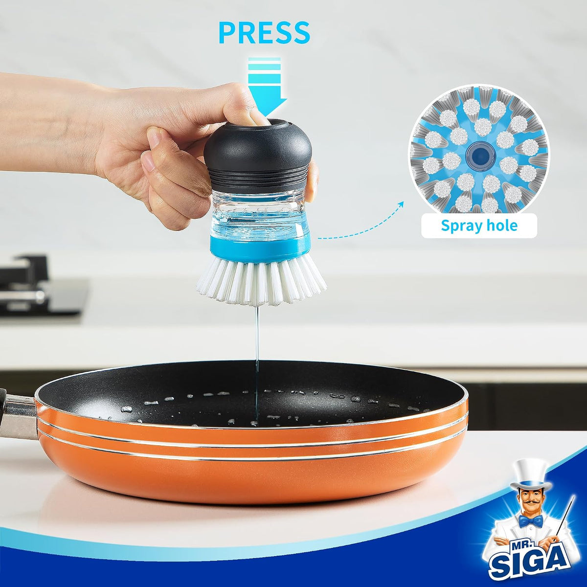 MR.SIGA Soap Dispensing Palm Brush, 1 Pack, Navy/Blue