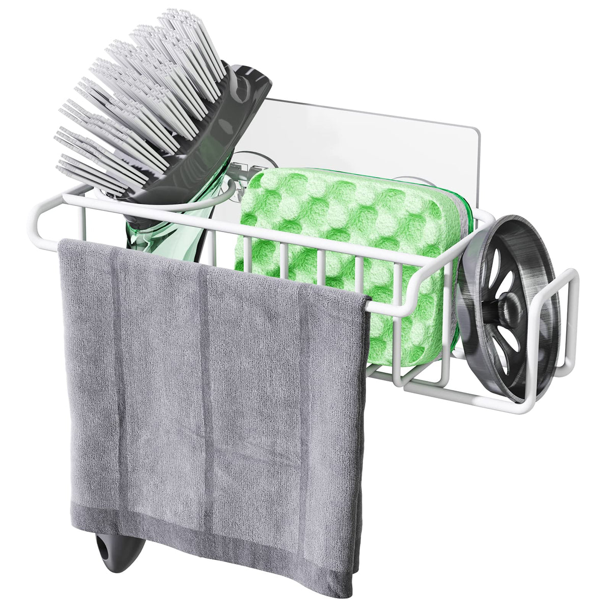 HapiRm 4 in 1 Sink Caddy Sponge Holder, SUS304 Stainless Steel Kitchen Brush Holder and Dish Cloth Hanger, Kitchen Organizers and Storage Essentials - Silver