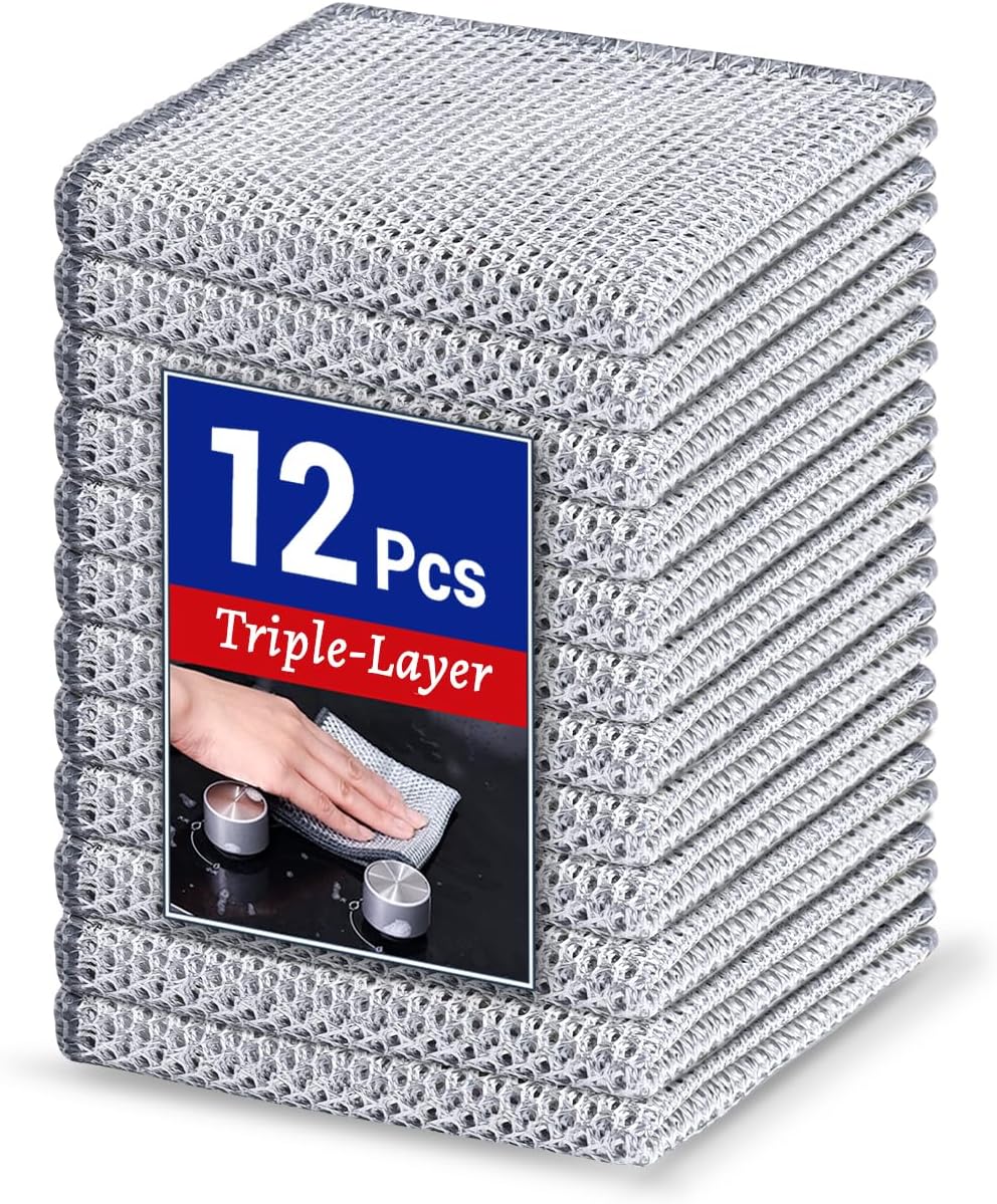 Wangjinpeng 12PK 3-Layer Non-Scratch Wire Dishcloths, 7.87 x 7.87 in