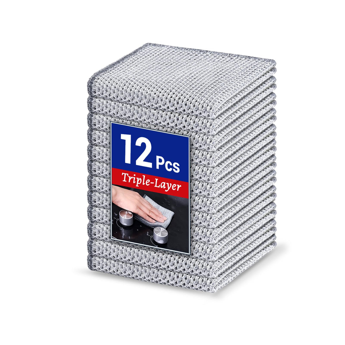 Wangjinpeng 12PK 3-Layer Non-Scratch Wire Dishcloths, 7.87 x 7.87 in