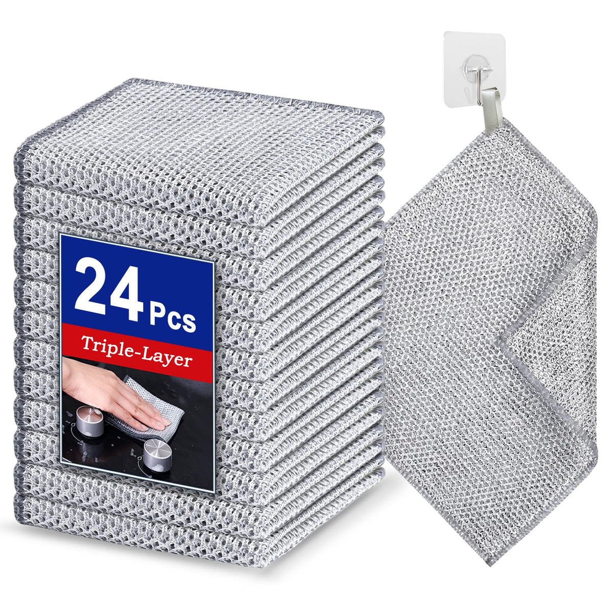Wangjinpeng 12PK 3-Layer Non-Scratch Wire Dishcloths, 7.87 x 7.87 in