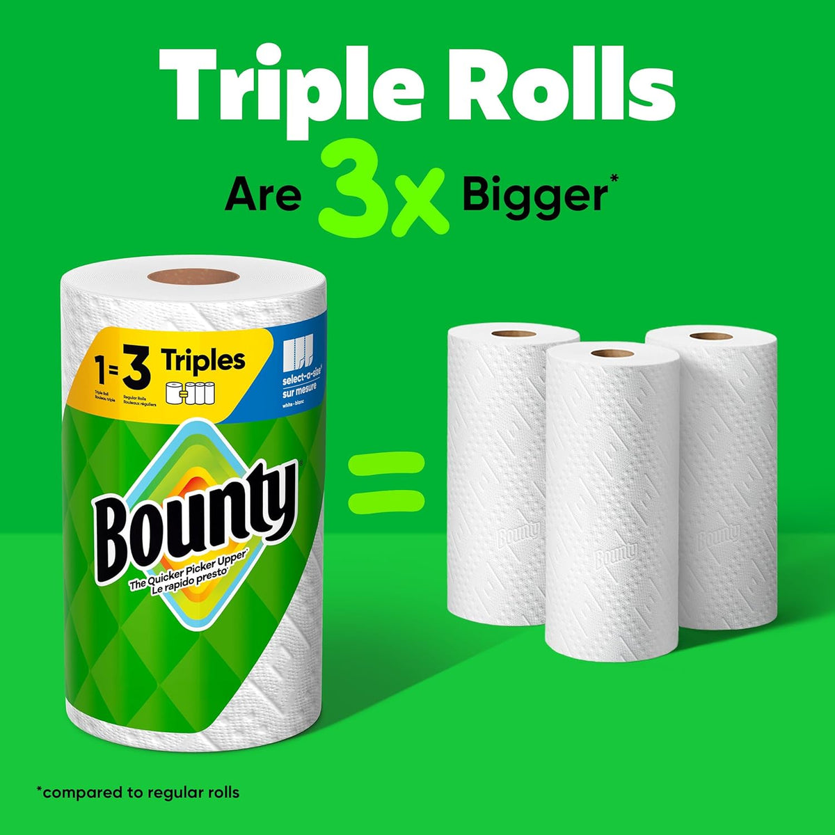 Bounty Paper Towels Select-A-Size, White, 8 Triple Rolls = 24 Regular Rolls