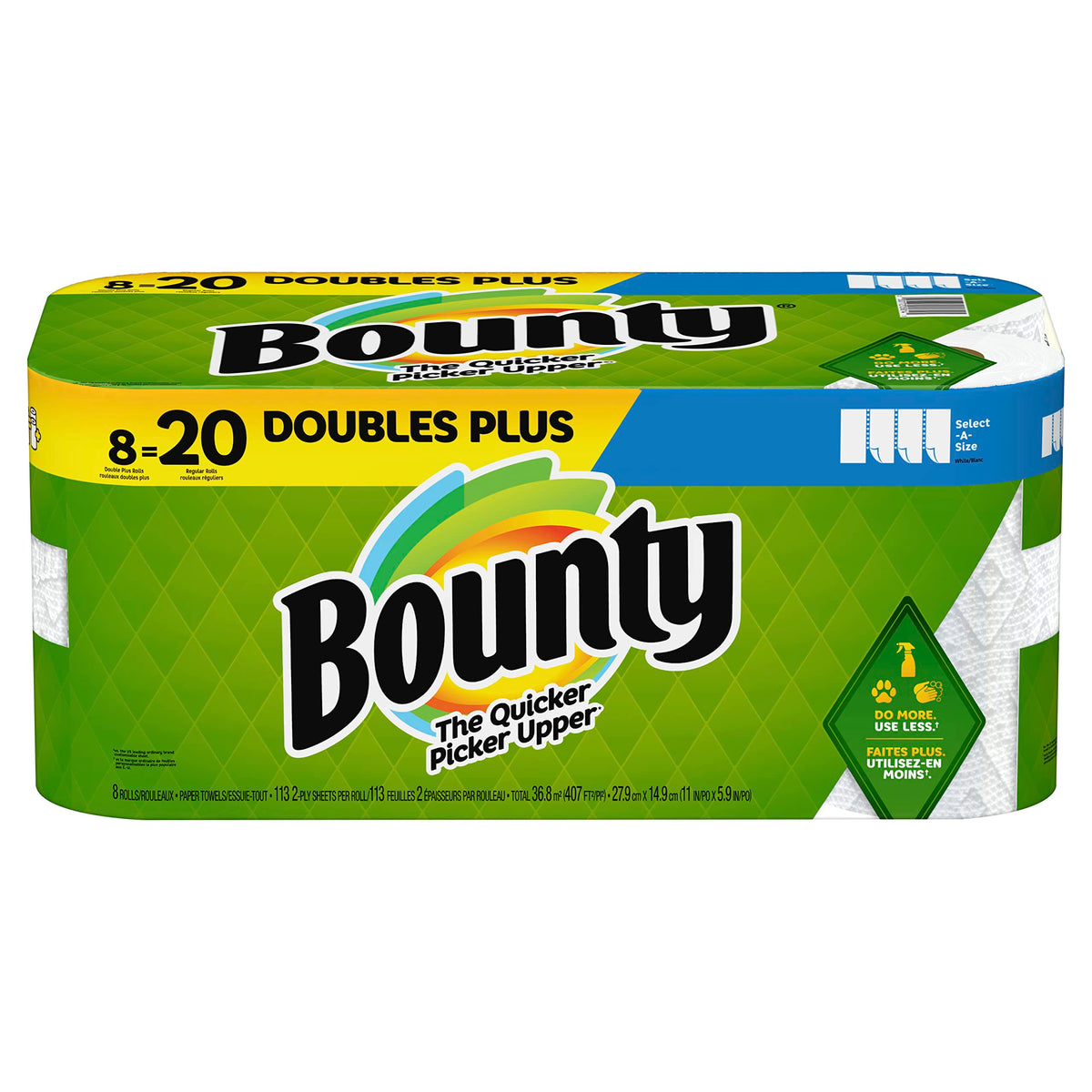 Bounty Paper Towels Select-A-Size, White, 2 Double Plus Rolls = 5 Regular Rolls