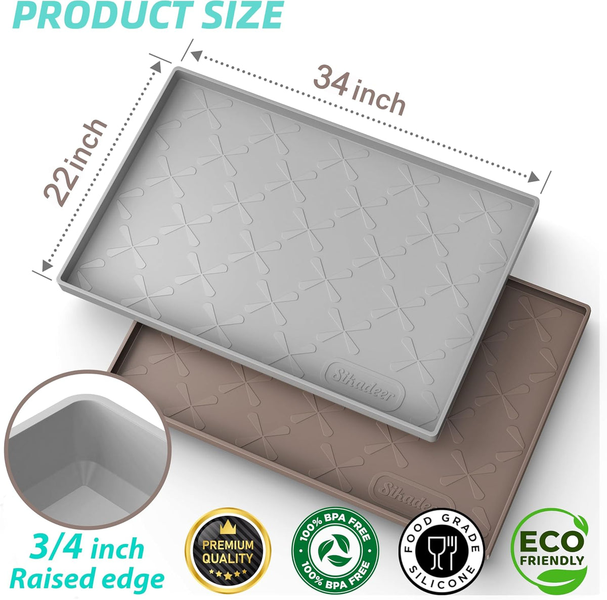 SIKADEER Waterproof Under Sink Mat 34" x 22", Silicone Mat Kitchen liner