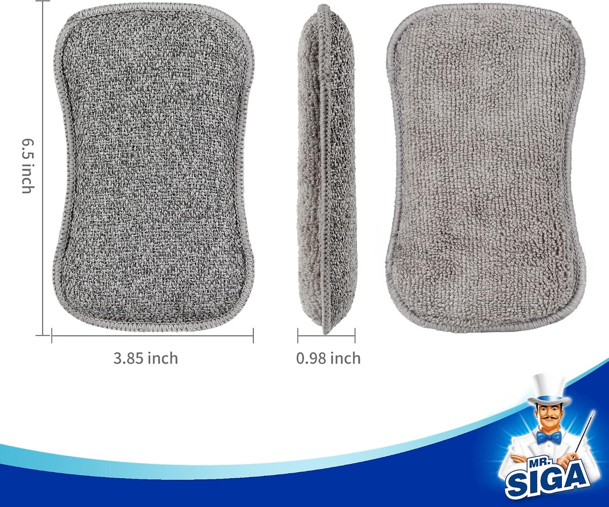 MR.SIGA Dual-Sided Scrub Sponges, Reusable Dishwashing Sponges, 6 Pack