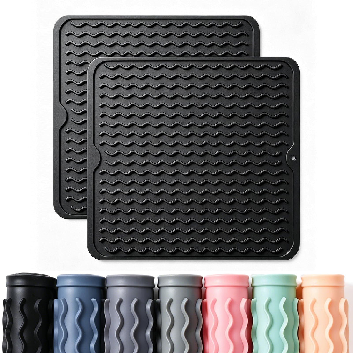 2 Pack Caketime Silicone Dish Drying Mat for Kitchen Counter Heat Resistant Under Sink Waterproof Coffee Bar Accessories Dining Rack Stone Utensil Holder Countertop Decor Must Haves 2026