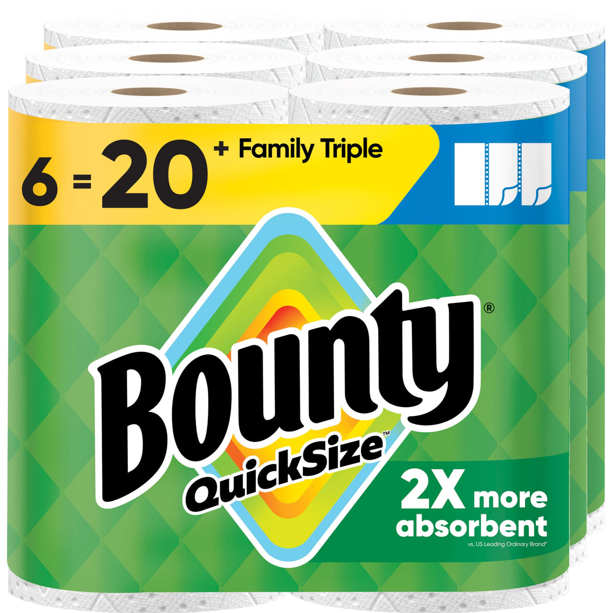 Bounty Quick-Size Paper Towels, White, 8 Family Triple Rolls = 27 Regular Rolls