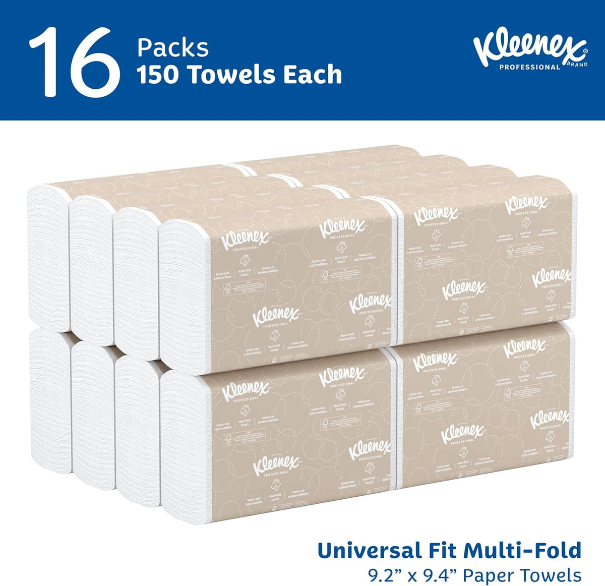 Kleenex Professional Multifold Paper Towels, Bulk, 16 x 150 Sheets (01890)