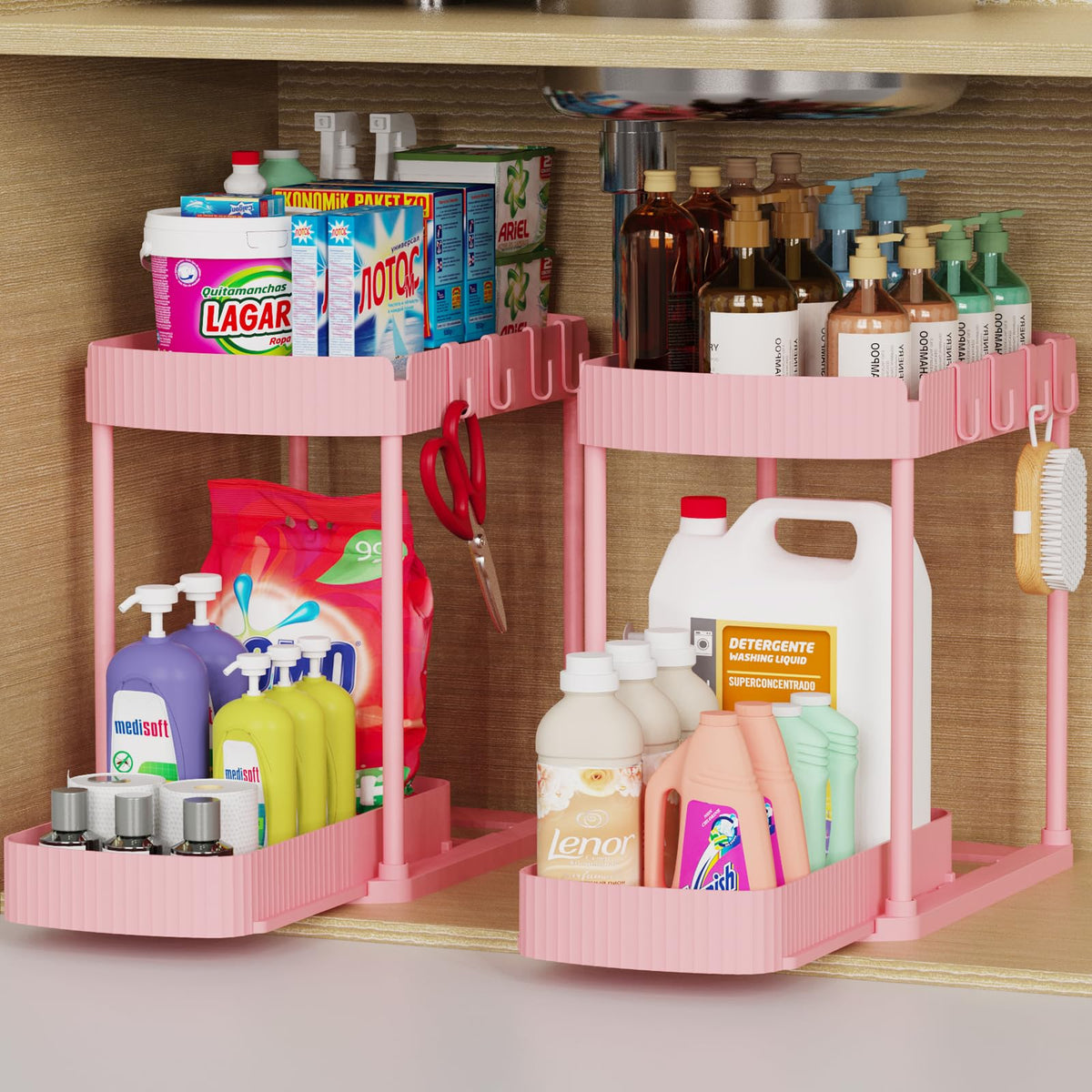 2 Packs Under Sink Pull-Out Storage Organizers, 12.8 Inches, Black