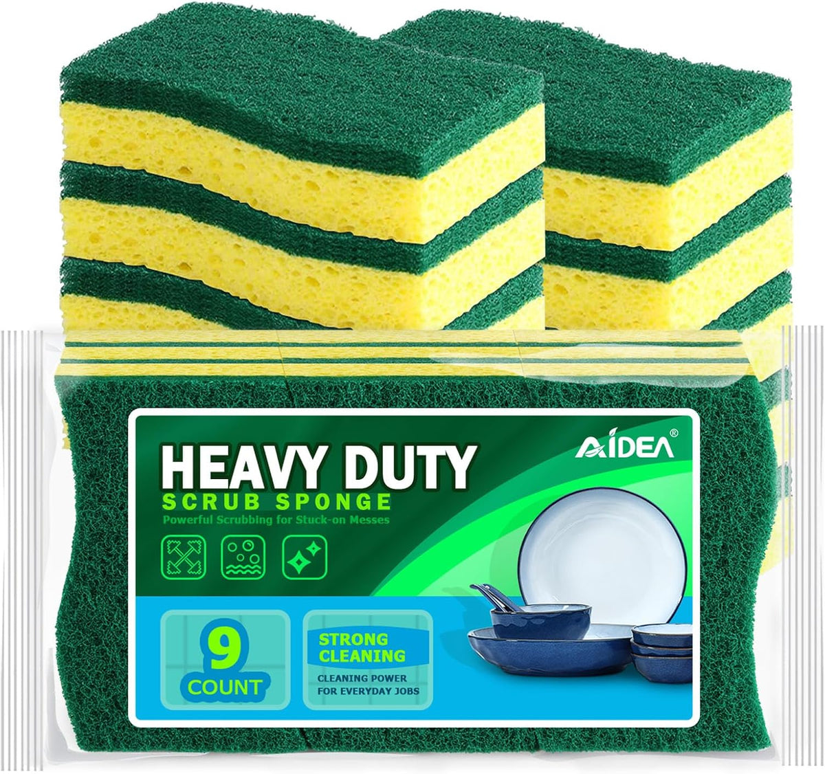 AIDEA Sponges Kitchen, 9Count, Dish Sponges, Heavy-Duty Scrub Sponge
