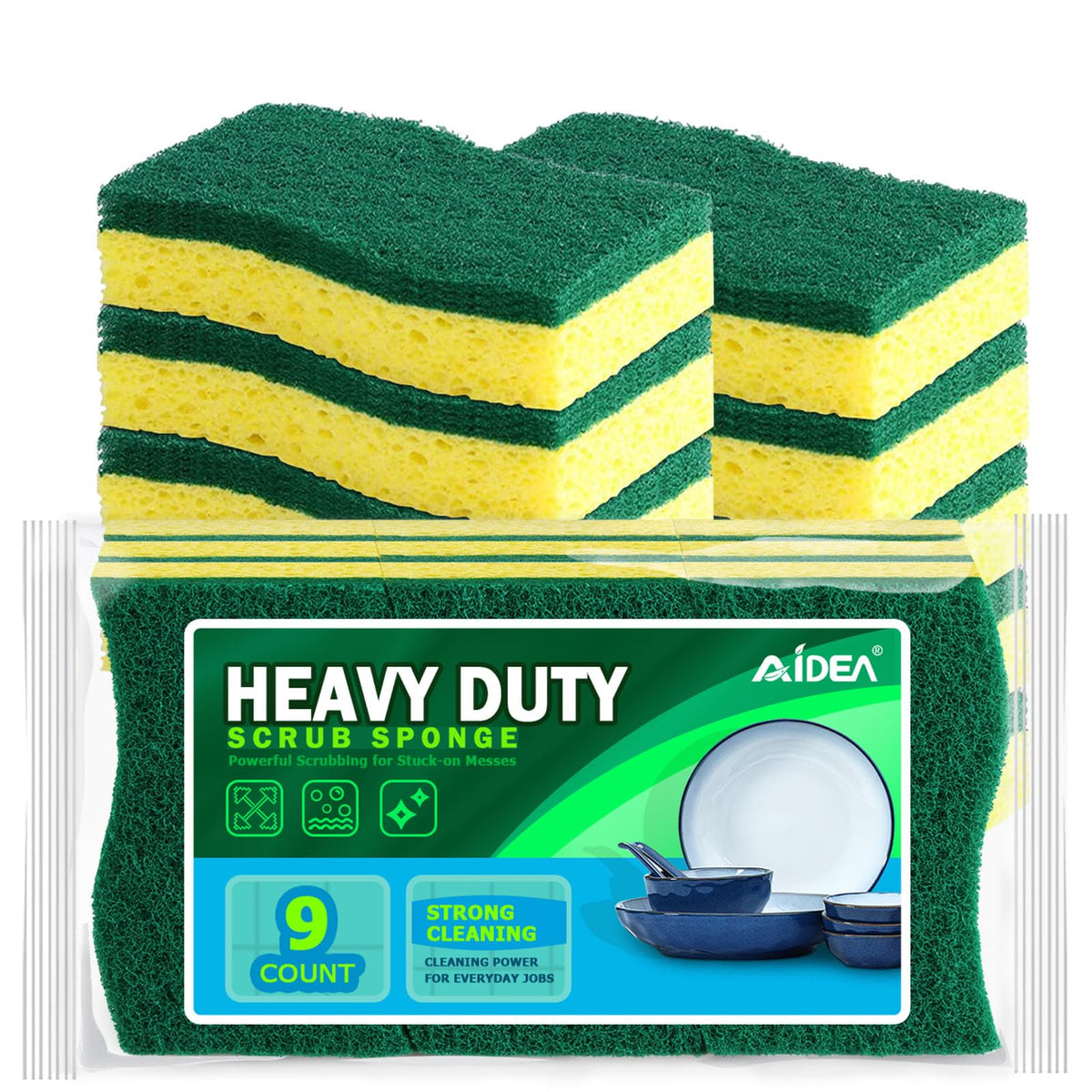 AIDEA Sponges Kitchen, 9Count, Dish Sponges, Heavy-Duty Scrub Sponge