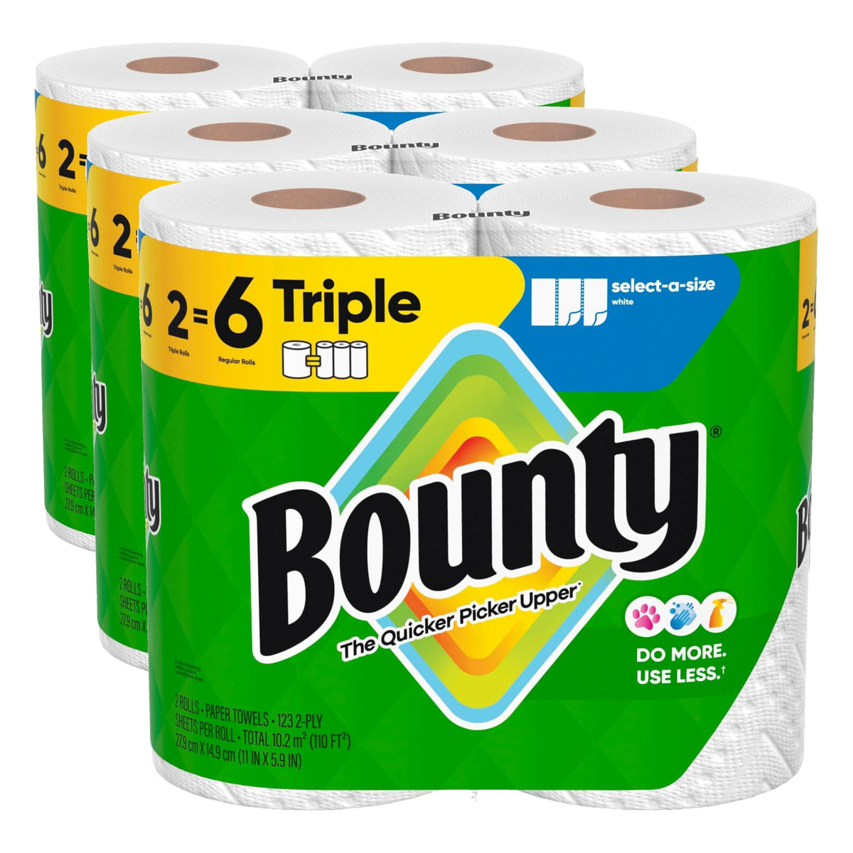 Bounty Select-A-Size Paper Towels, White, 2 Triple Rolls = 6 Regular Rolls