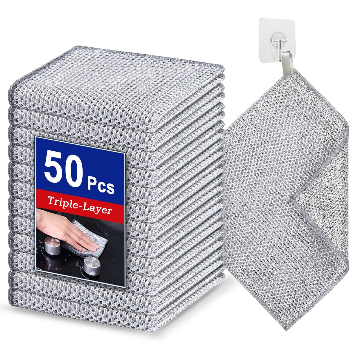 Wangjinpeng 12PK 3-Layer Non-Scratch Wire Dishcloths, 7.87 x 7.87 in