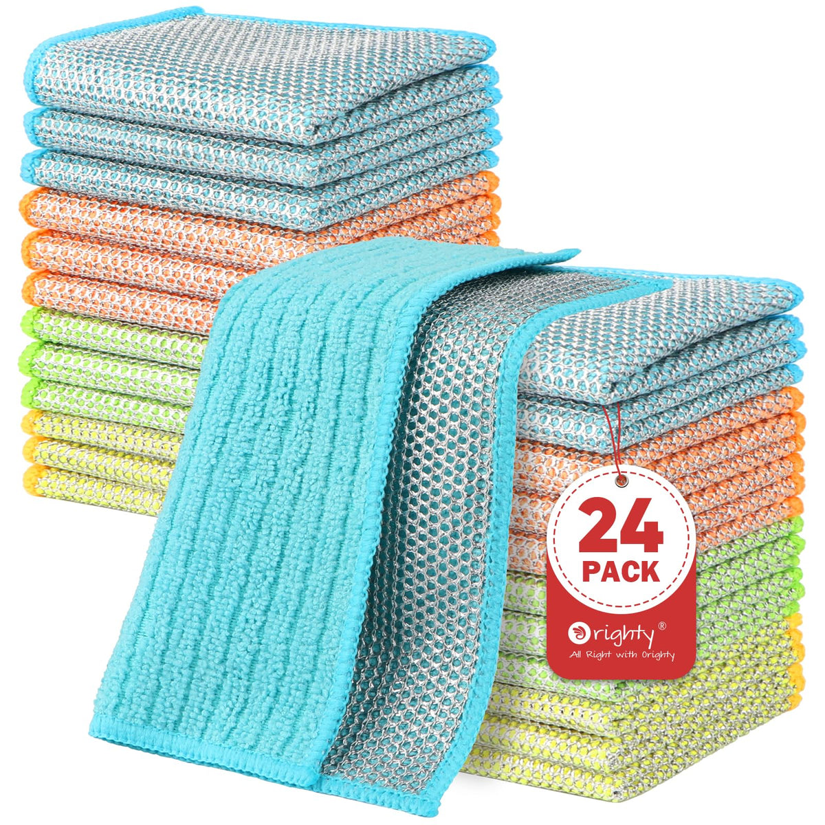 Orighty Dish Cloths, 12 Pack Double-Layer Metal Dish Rags, 7"x8"
