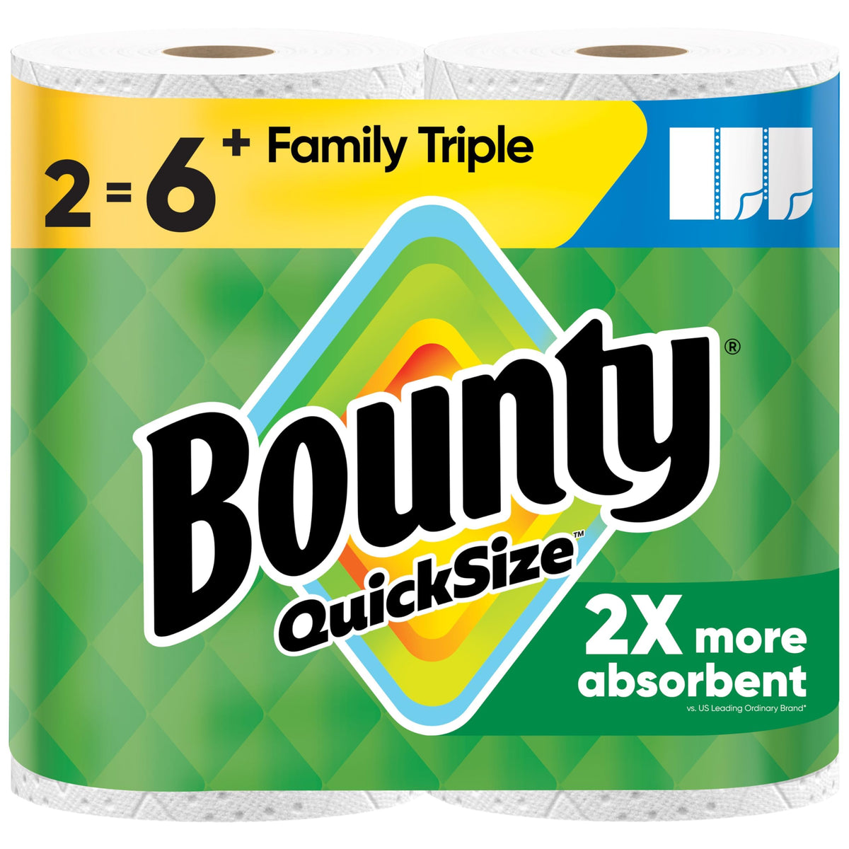 Bounty Quick-Size Paper Towels, White, 8 Family Triple Rolls = 27 Regular Rolls