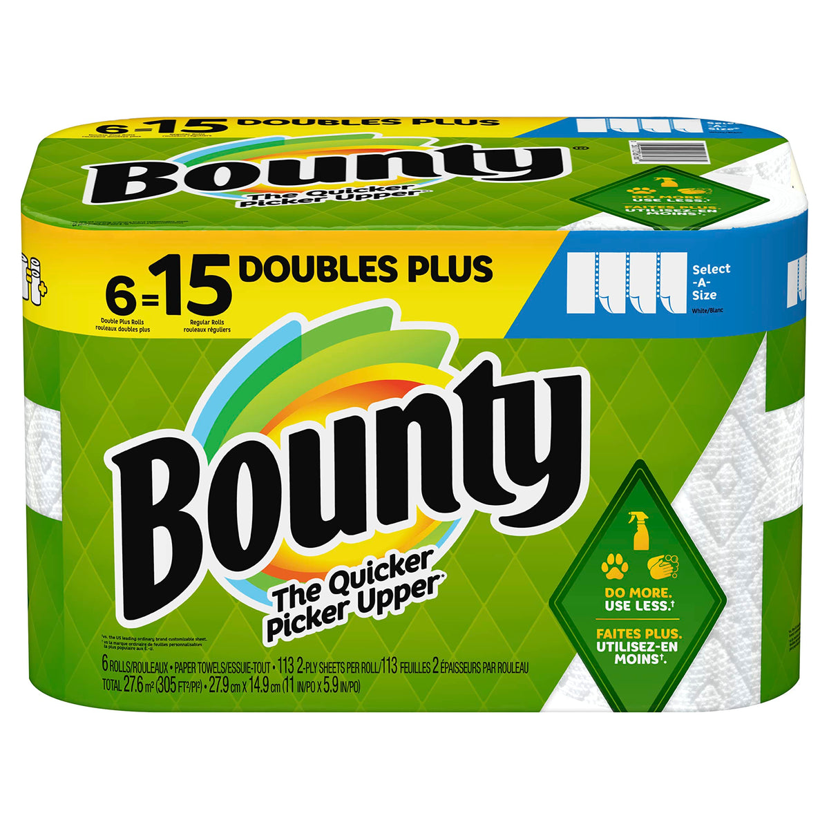 Bounty Paper Towels Select-A-Size, White, 2 Double Plus Rolls = 5 Regular Rolls