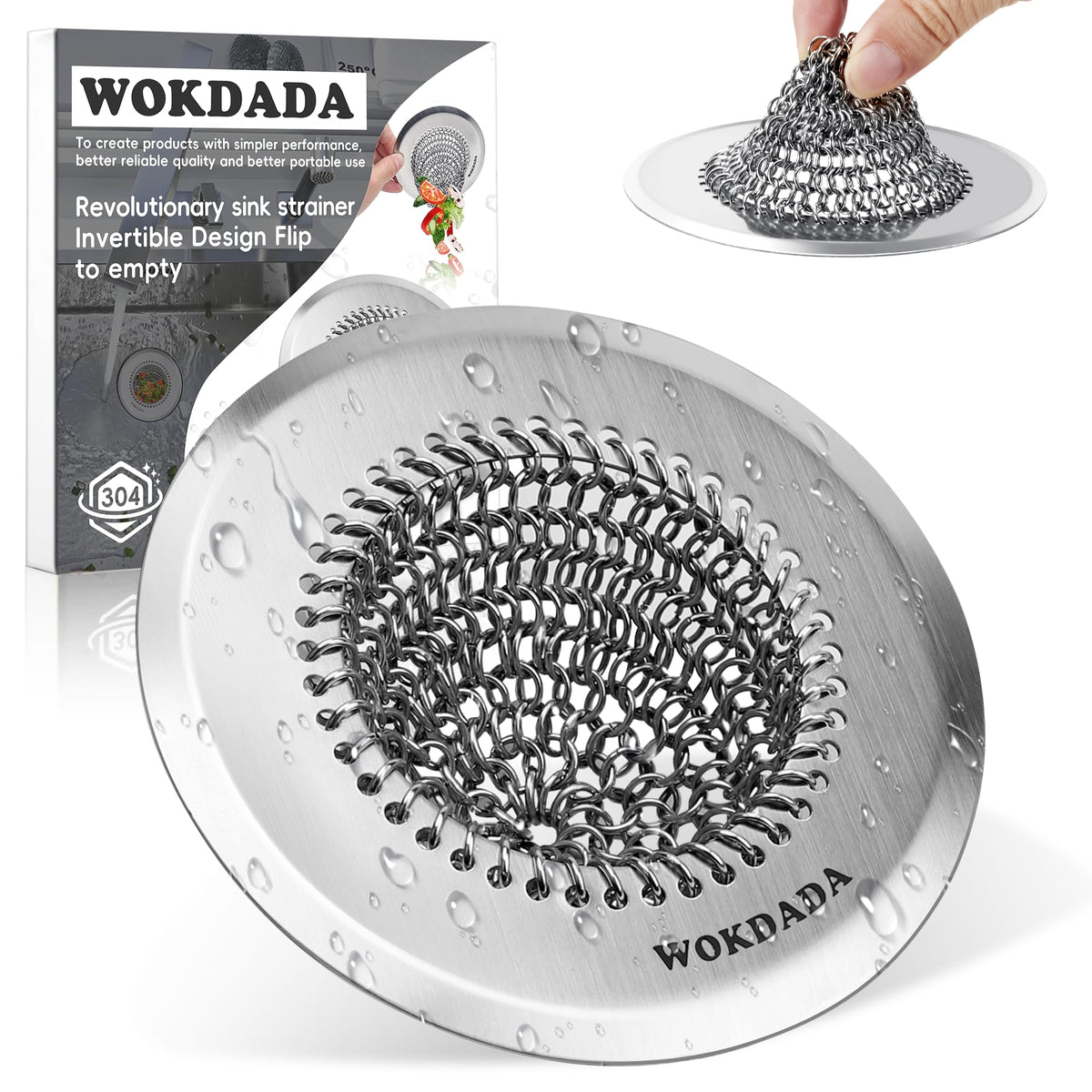 Kitchen Sink Drain Strainer,Patented Reversible Chain Mesh Basket Anti-Clog