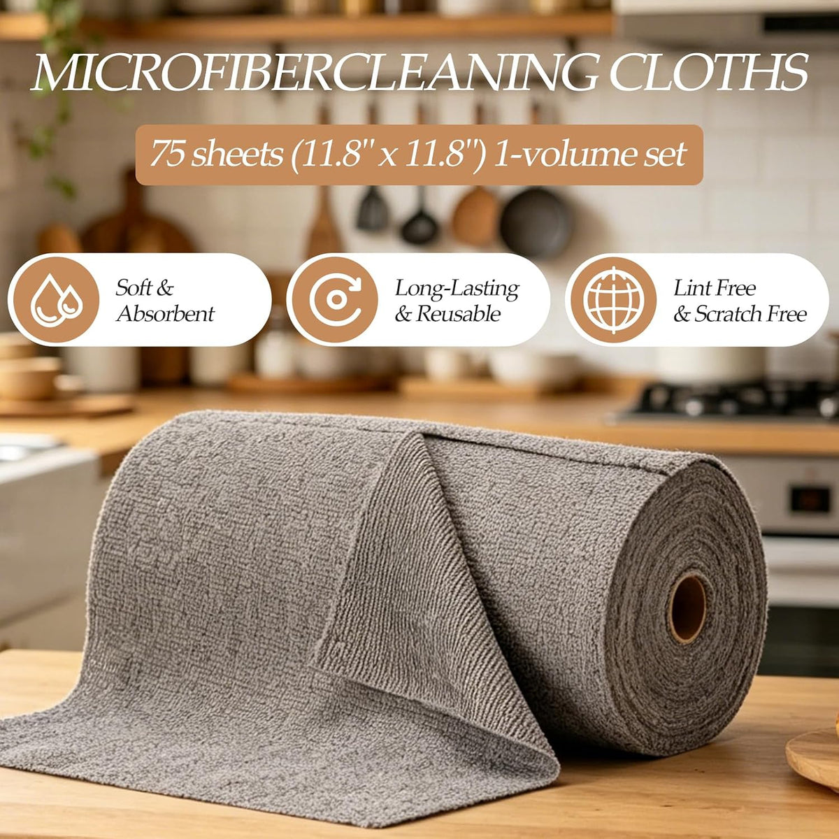Reusable Paper Towels, 75-Pack,12" x 12"Kitchen and Dish Cleaning(Gray)