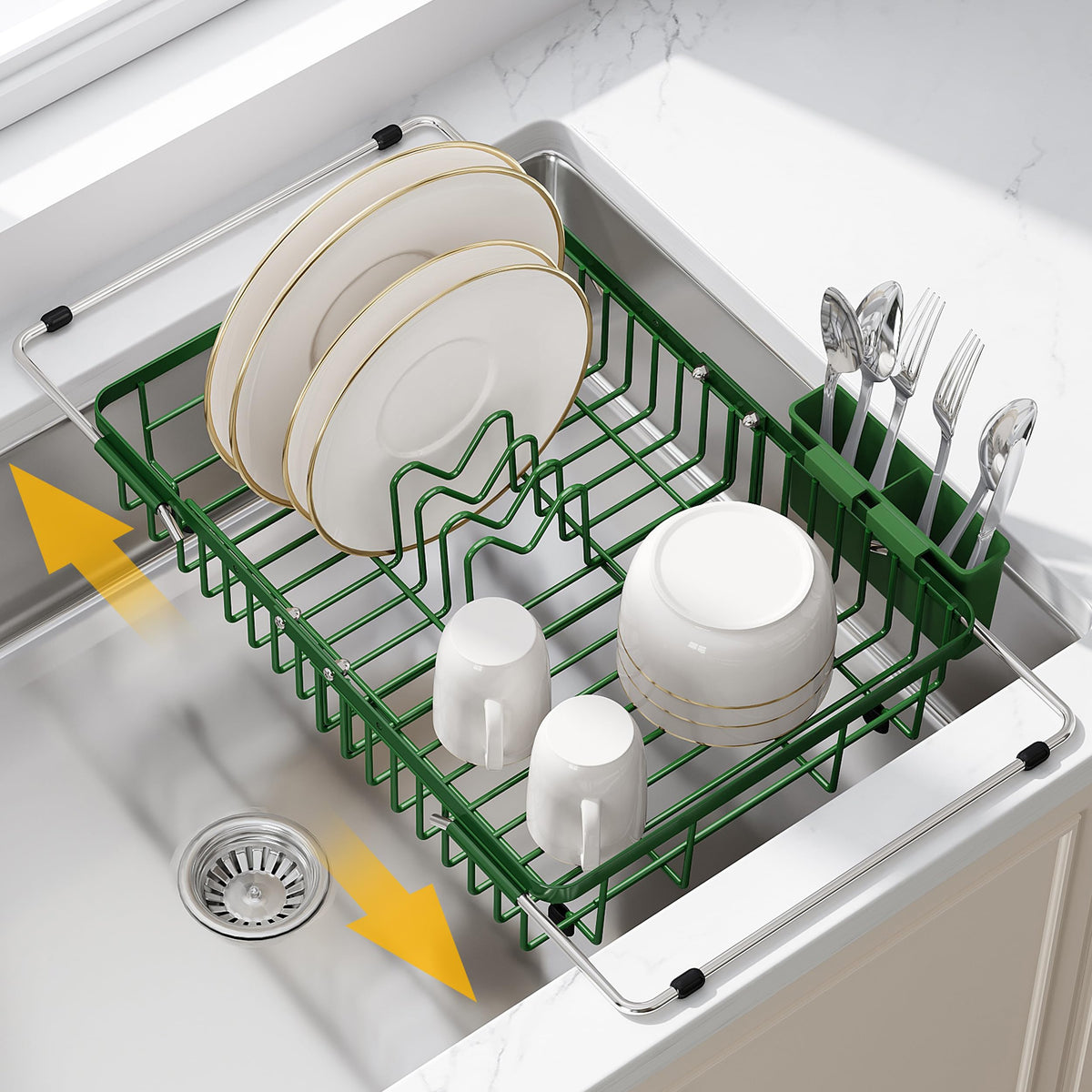 JASIWAY Dish Drying Rack in Sink, Dish Drainer with Cup and Utensil Holder