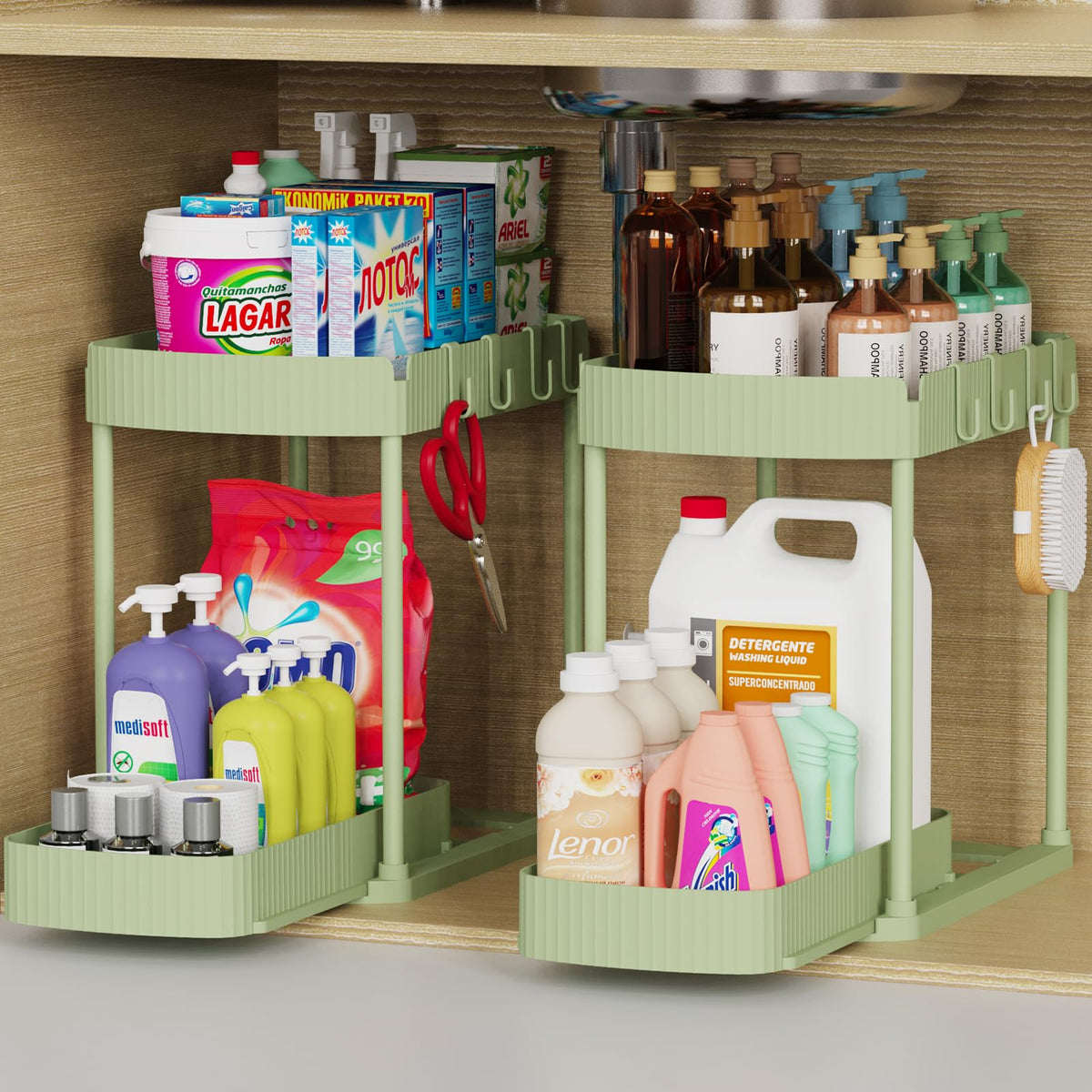 2 Packs Under Sink Pull-Out Storage Organizers, 12.8 Inches, Black