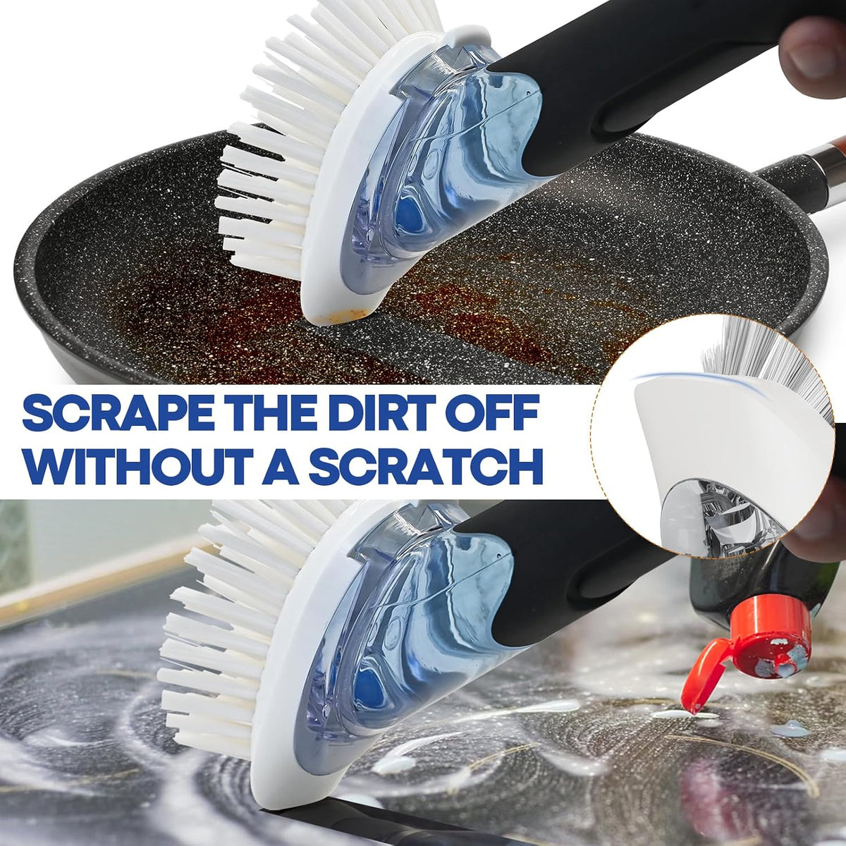 RIMAY Soap Dispensing Dish Brush Dish Scrubber with Soap Dispenser Handle