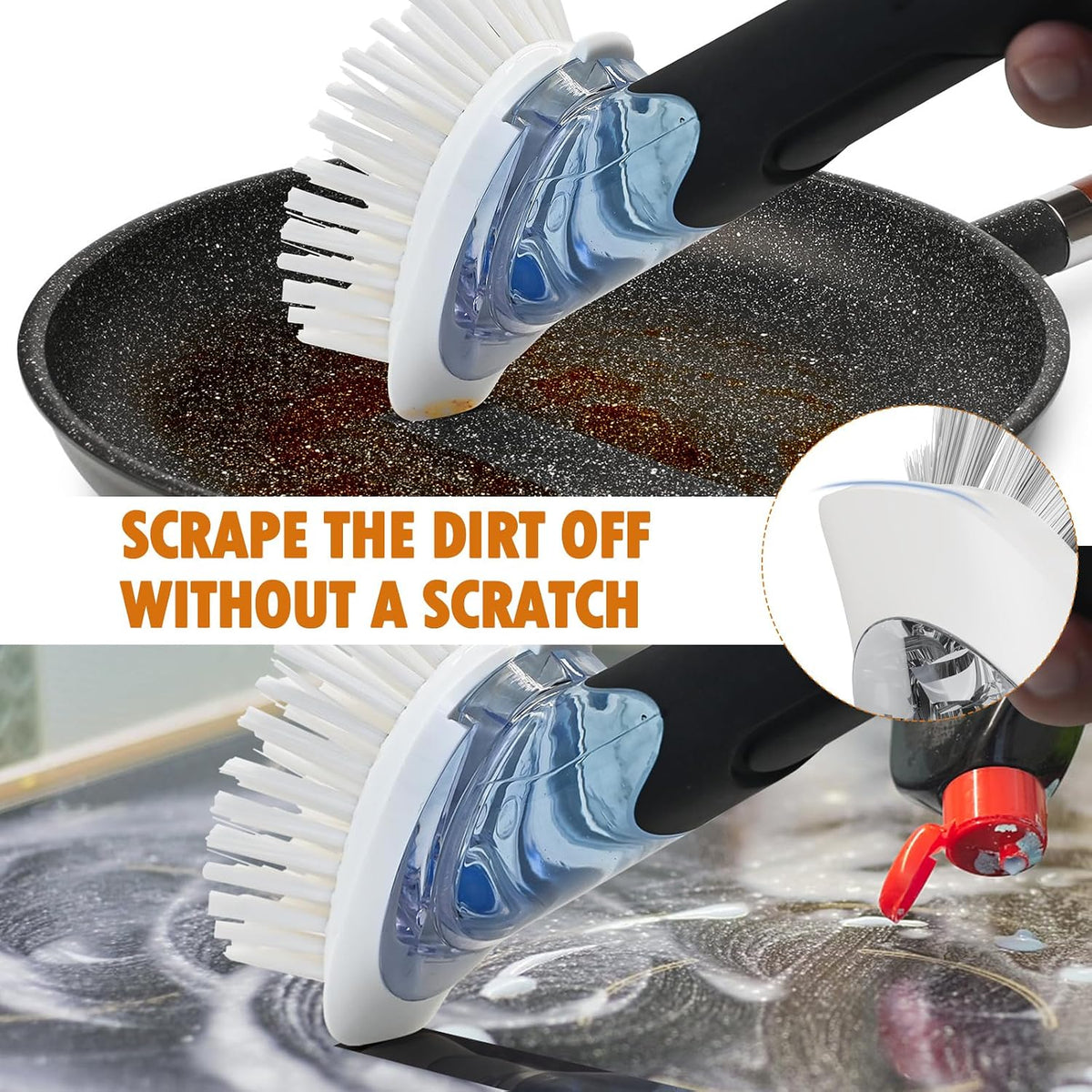 RIMAY Soap Dispensing Dish Brush Set with 2 Brush Refills and Holder