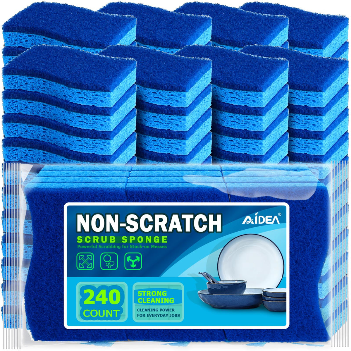AIDEA Sponges Kitchen, 9Count, Dish Sponges, Heavy-Duty Scrub Sponge