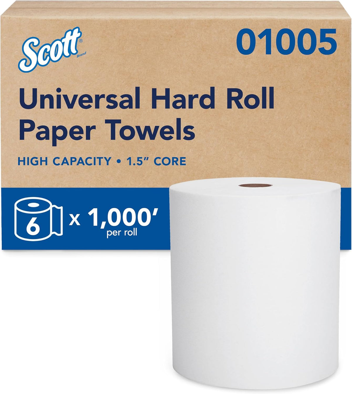 Scott Professional Hard Roll Paper Towels, Bulk, 6 Rolls x 1000' (01005)