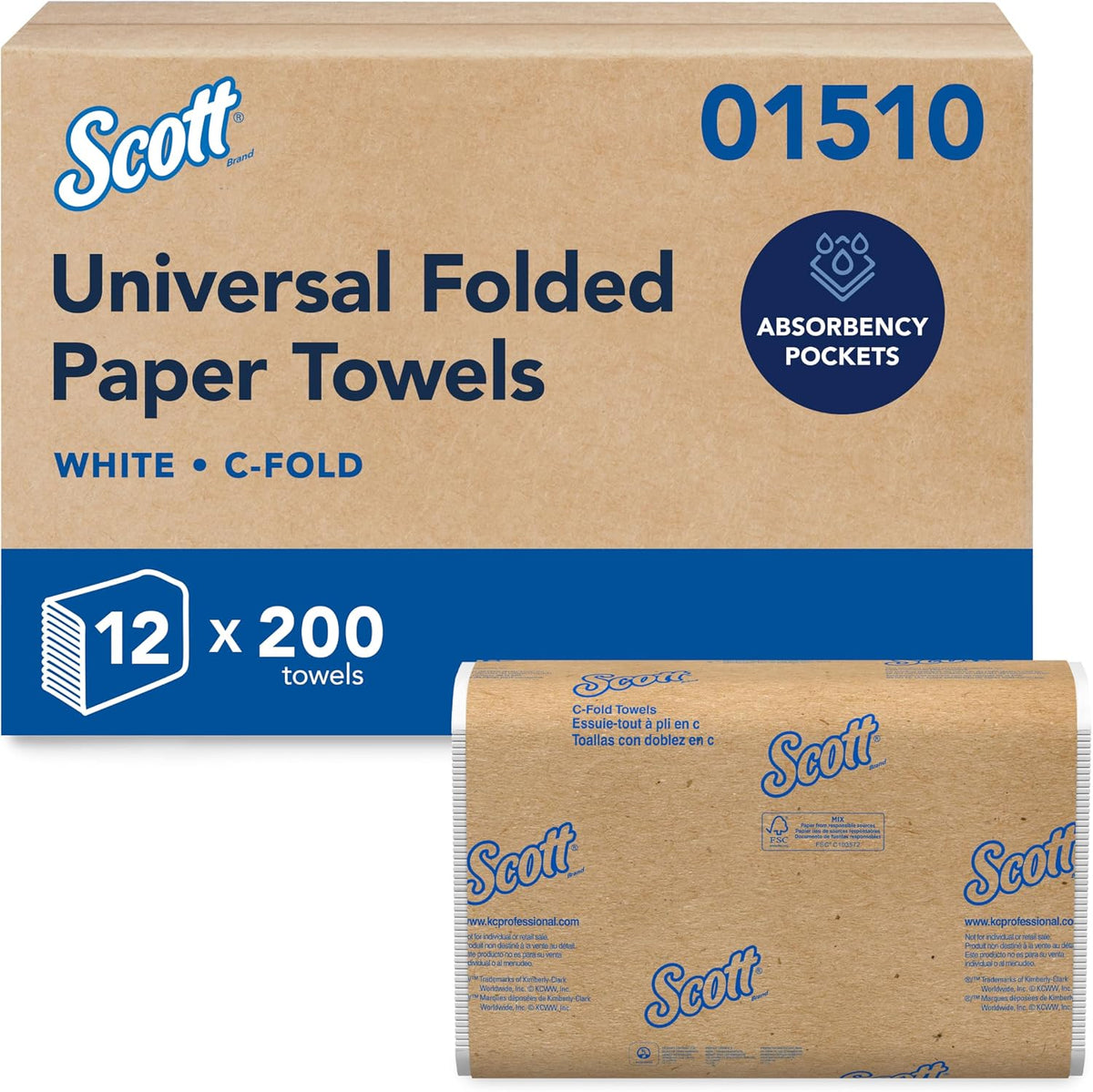 Scott Professional C-Fold Paper Hand Towels, Bulk, 12 x 200 Sheets (01510)