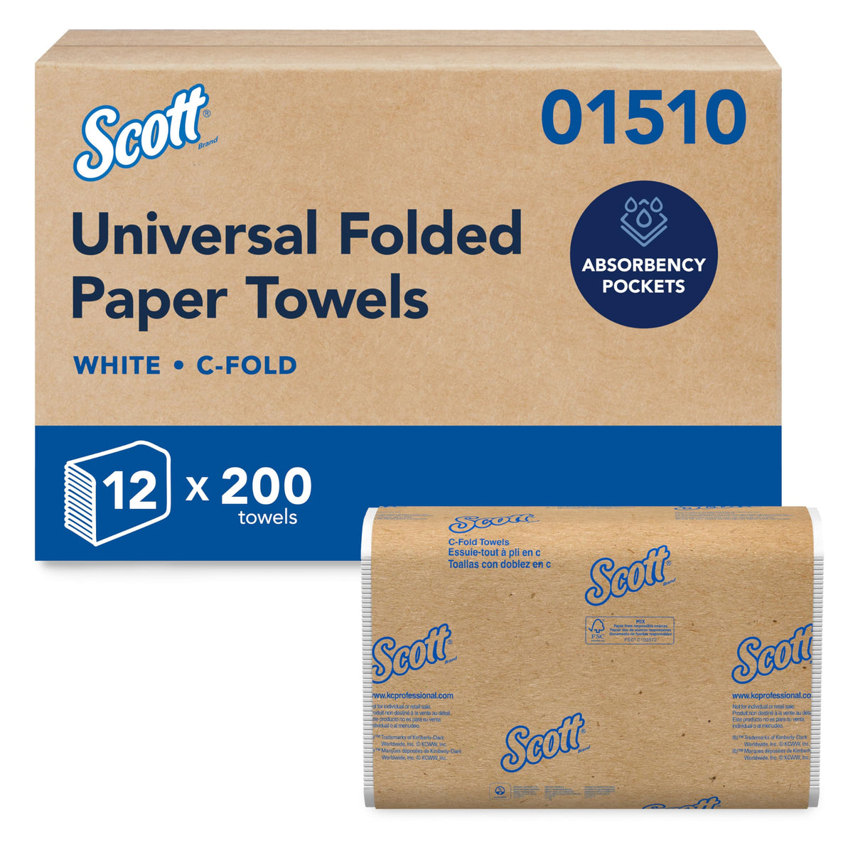 Scott Professional C-Fold Paper Hand Towels, Bulk, 12 x 200 Sheets (01510)