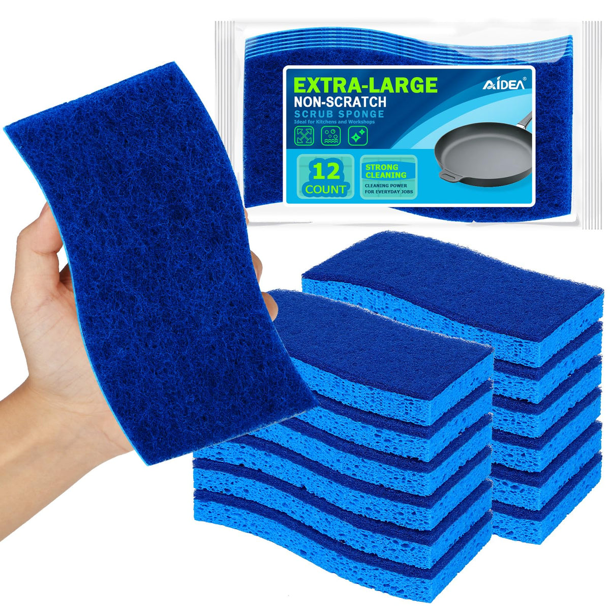 AIDEA Sponges Kitchen, 9Count, Dish Sponges, Heavy-Duty Scrub Sponge