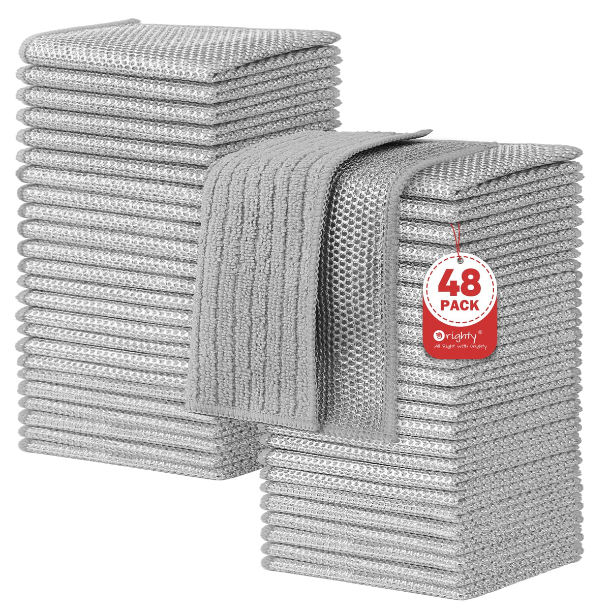 Orighty Dish Cloths, 12 Pack Double-Layer Metal Dish Rags, 7"x8"