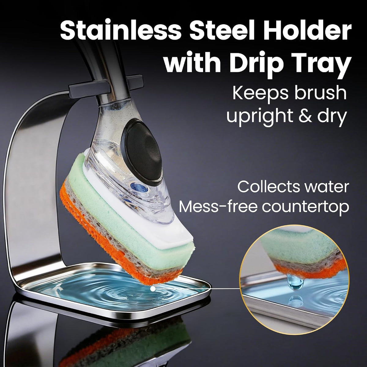 Gourmet Easy Dish Wand with Stainless Steel Handle & Easy Storage Holder