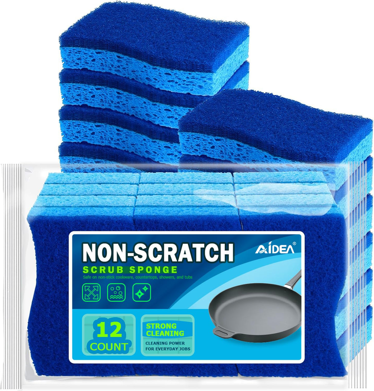 AIDEA Sponges Kitchen, 9Count, Dish Sponges, Heavy-Duty Scrub Sponge