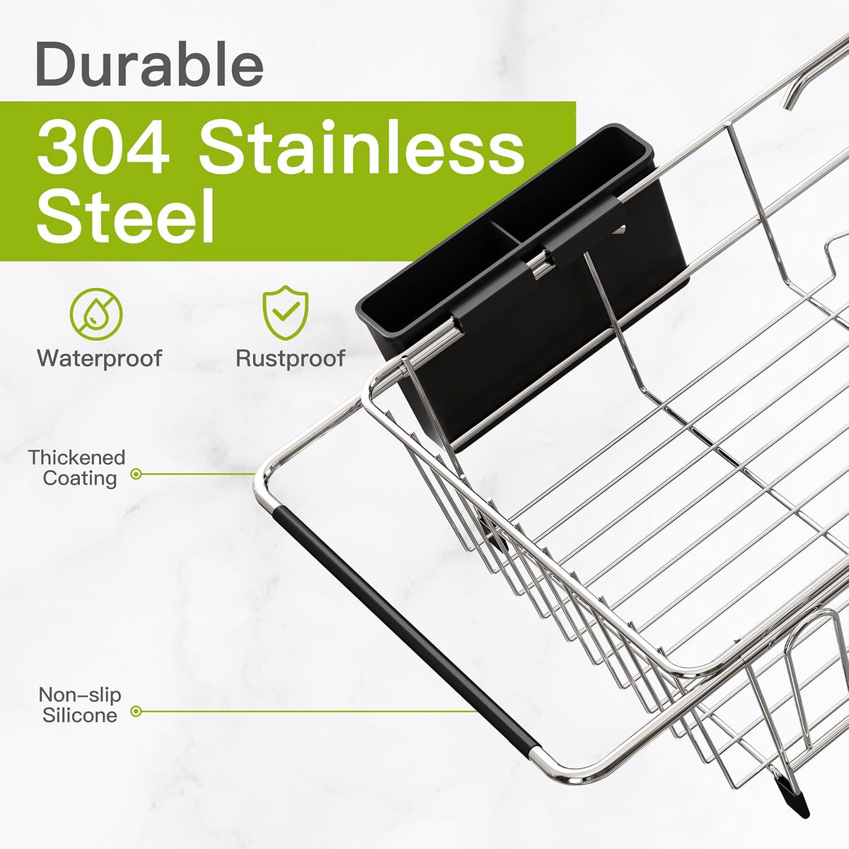 JASIWAY Dish Drying Rack in Sink, Dish Drainer with Cup and Utensil Holder