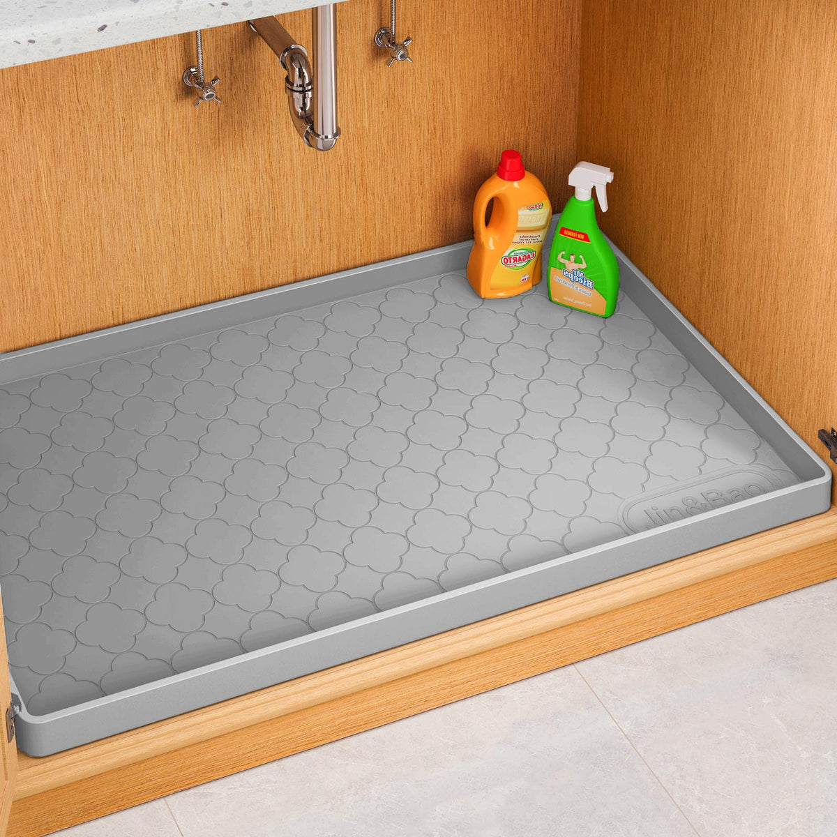 Jin&Bao Under Sink Mat 34" x 22" Waterproof Silicone Cabinet Kitchen Liner