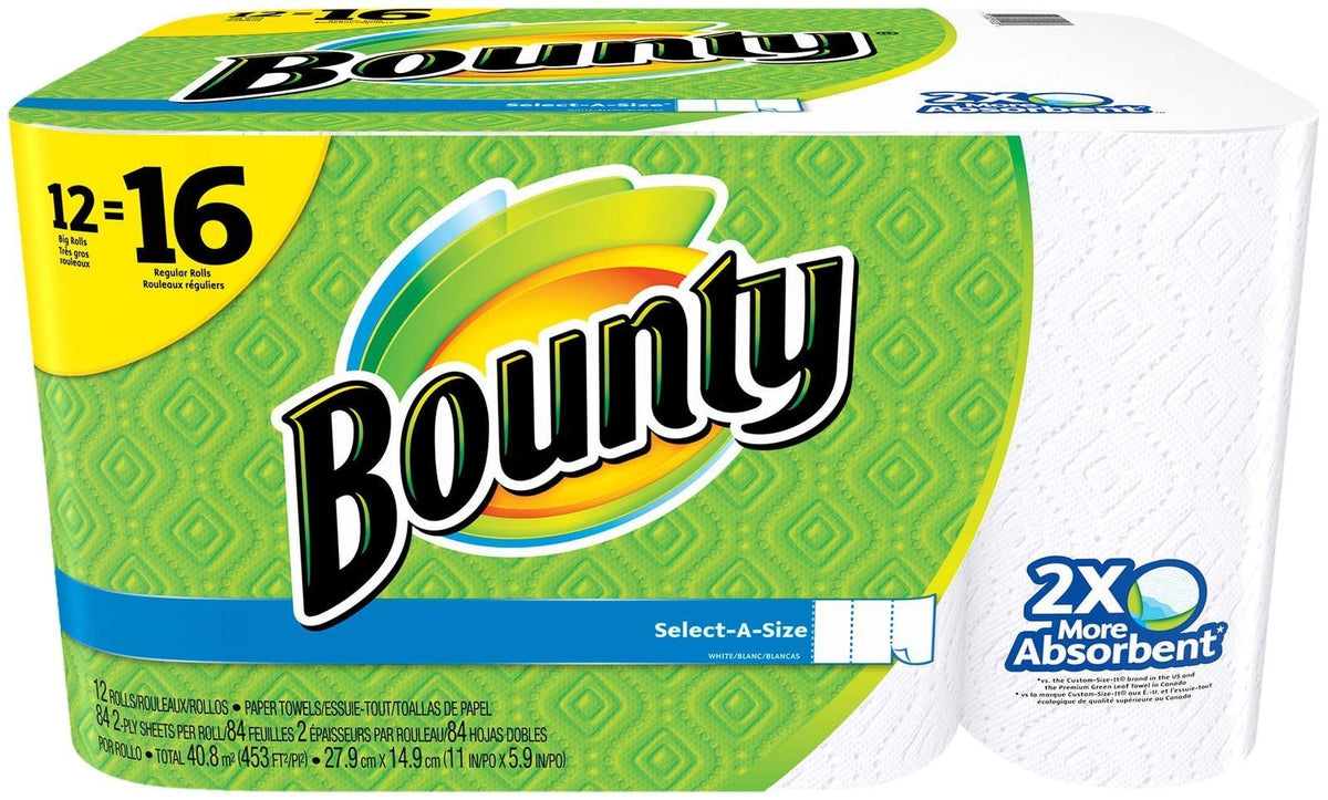 Bounty Paper Towels Select-A-Size, White, 8 Triple Rolls = 24 Regular Rolls
