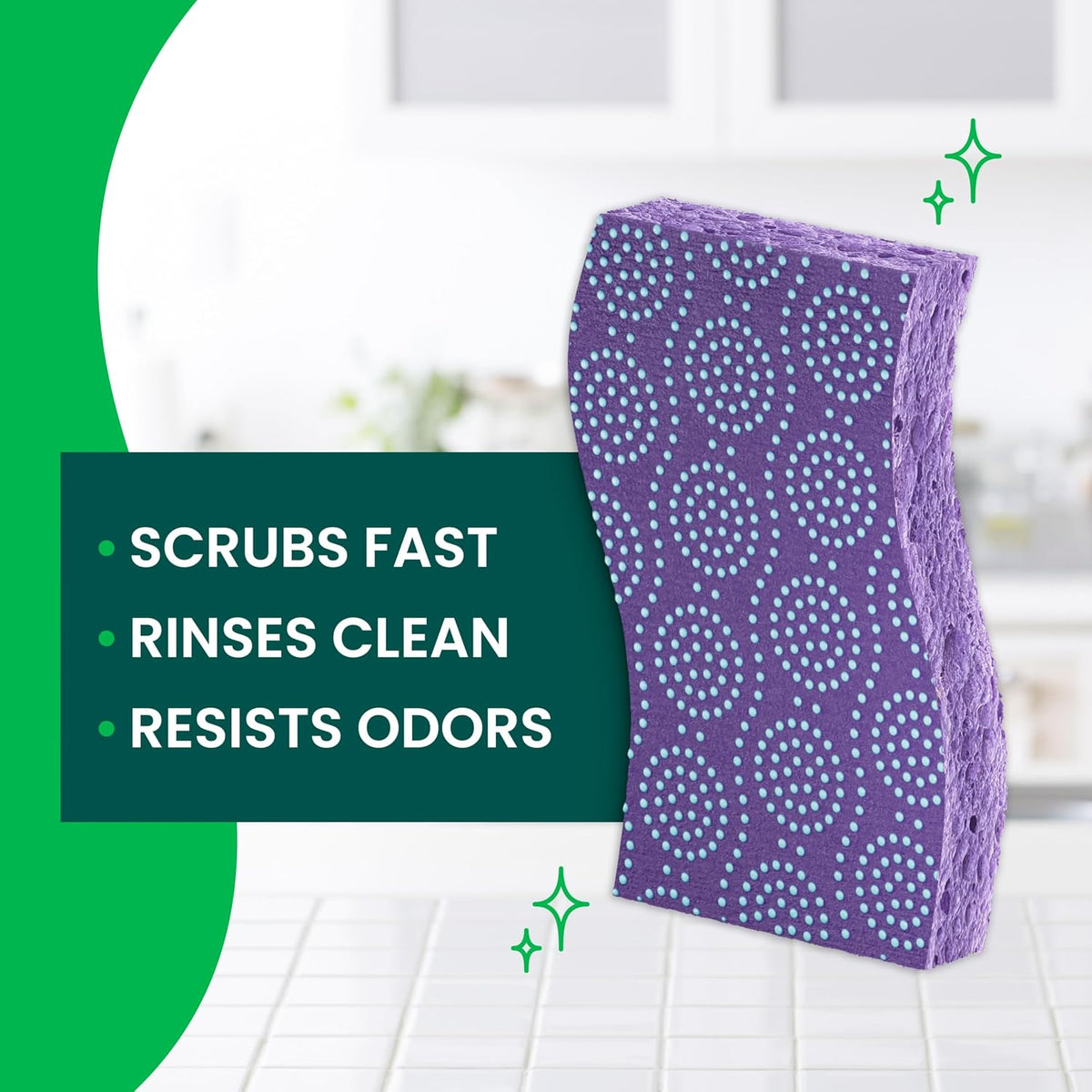 Scotch-Brite Scrub Dots Non-Scratch Scrub Sponge, Rinses Clean, for Washing Dishes and Cleaning Kitchen, 3 Scrub Sponges
