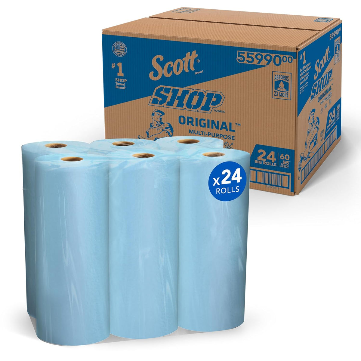 Scott Shop Towels Original Big Rolls, 60 Towels/Roll, 24 Big Rolls/Case