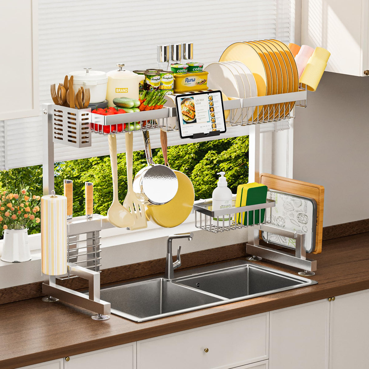 ADBIU Over The Sink Dish Drying Rack (Expandable Height and Length) Snap-On Design 2 Tier Large Dish Rack