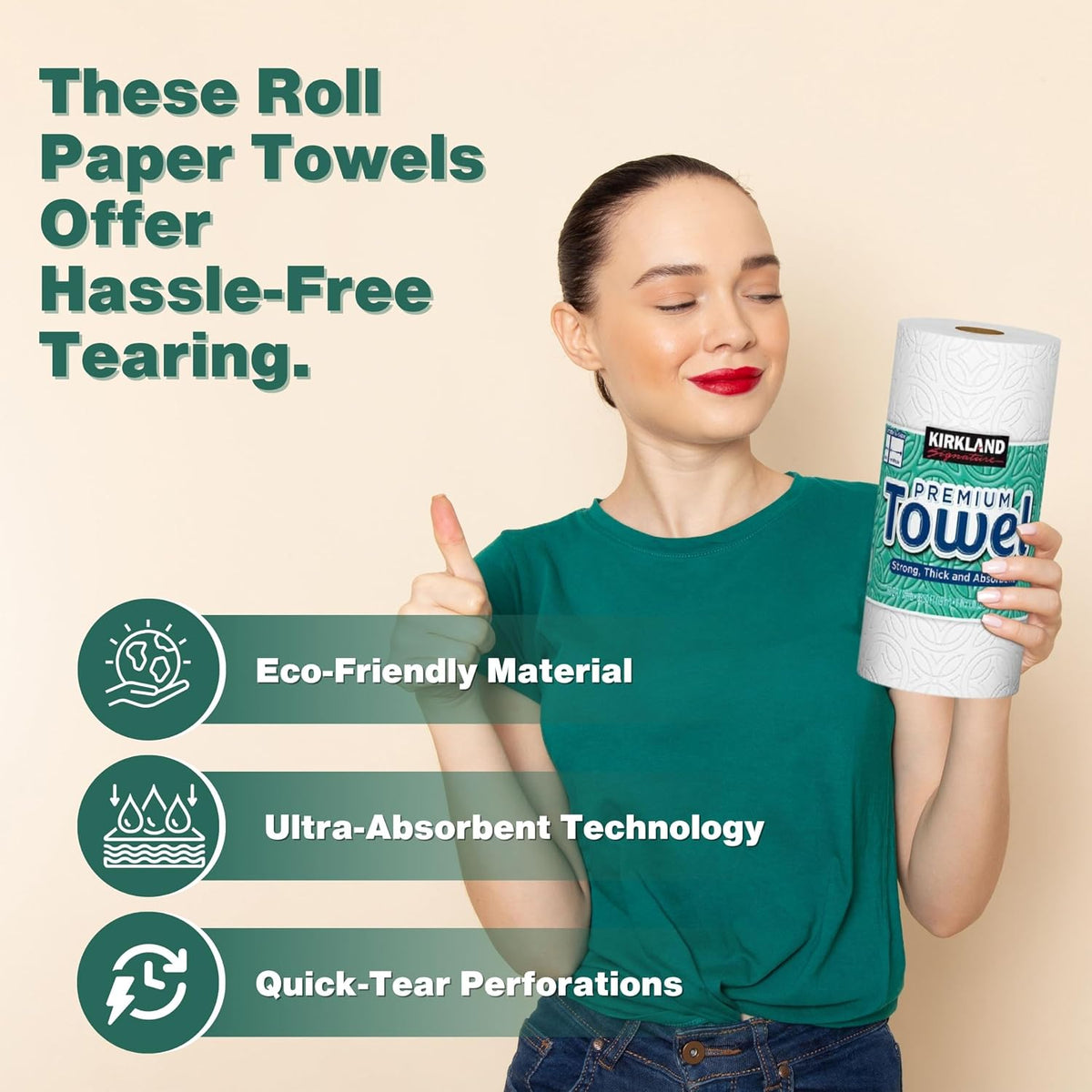 Worldwide Nutrition Bundle, Compatible with Kirkland Premium Paper Towels, Strong, Thick, and Absorbent Bulk Paper Towels 6 Rolls, 160 Sheets Per Roll 2-Ply and Multi-Purpose Key Chain, White